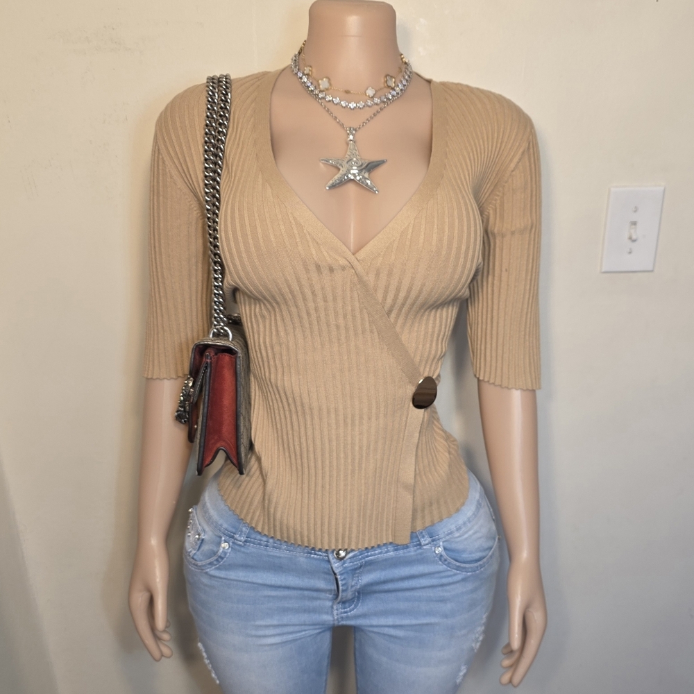 ☆Ann Taylor Factory Tan Ribbed Wrap Blouse☆